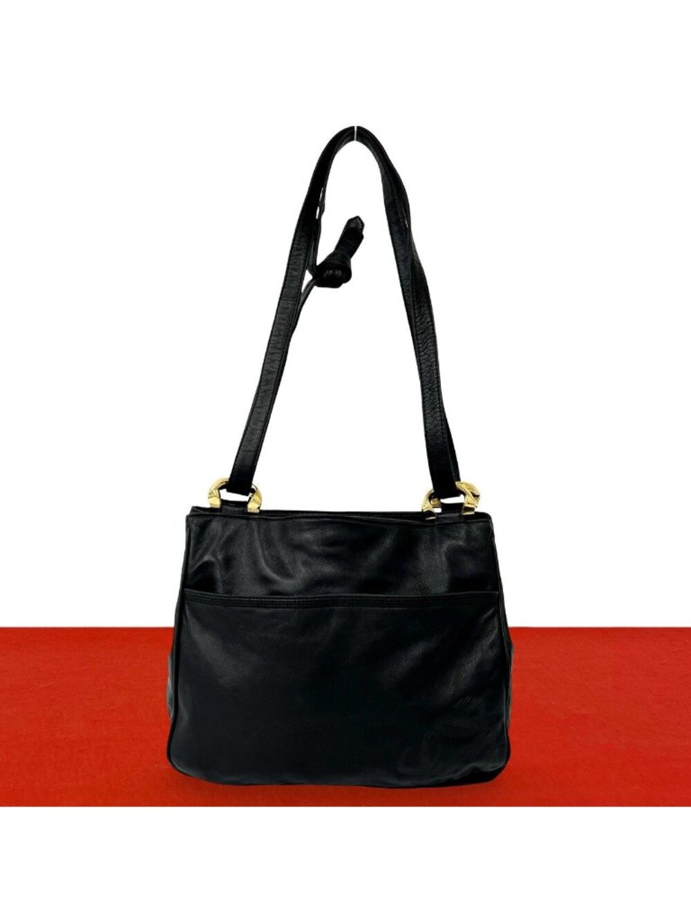 Loewe Vintage Anagram Logo Nappa Leather Shoulder Bag Tote Black
